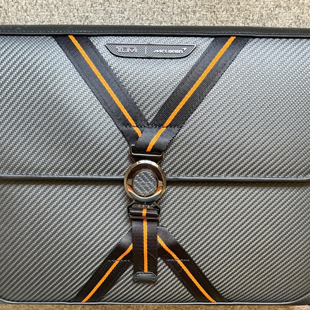 NEW Tumi McLaren SECTOR Portfolio Case - CARBON FIBER with PAPAYA ORANGE